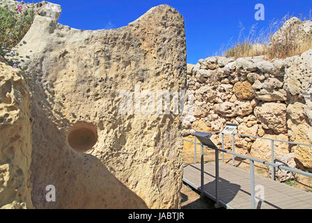 Ggantija neolithic megalithic 5500 years old prehistoric temple complex site Gozo, Malta Stock Photo