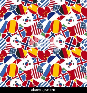 A lot of colourful speech bubbles with different countries flags in flat design style seamless pattern Stock Vector