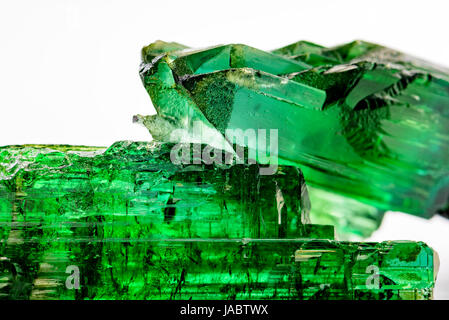 Detail of brazilian green tourmaline crystal with its texture, colors and transparency Stock Photo