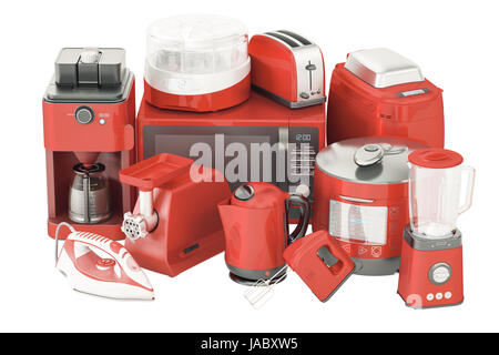 Facade of kitchen. Front view to red kitchen with appliances. 3d Stock  Photo by ©urfingus 109489924