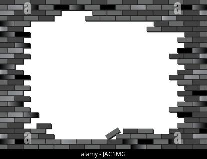 Put your text or picture behind the brick wall. Retro brick wall vector, partly collapsed Stock Vector