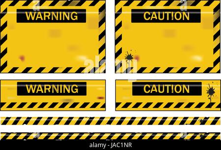 Old worn grungy yellow and black warning signs Stock Vector