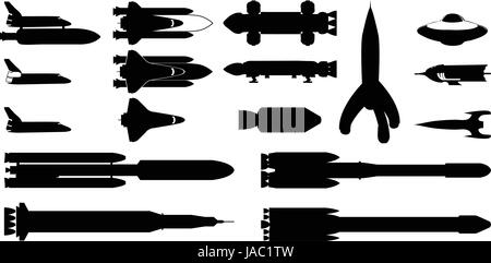 Vector set of different spacecraft, modern, old-fashioned & fiction Stock Vector