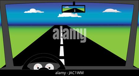 One summer day seen through the windshield, colorful vector Stock Vector