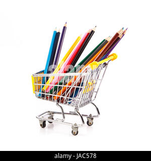 color pencils in shopping cart Stock Photo