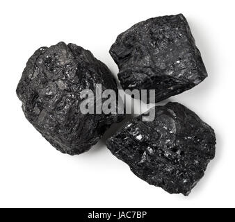 Coal lumps on white background. Top view Stock Photo