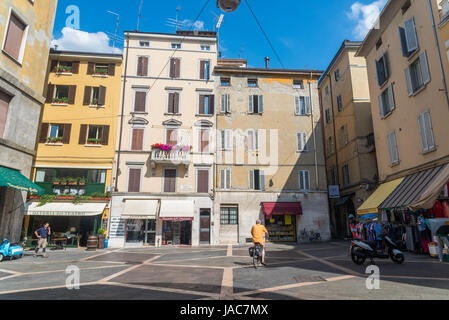 A square in Parma, Italy full of shops Stock Photo