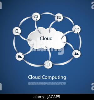 Blue Cloud Computing Concept Design - Illustration in Editable Vector Format Stock Vector