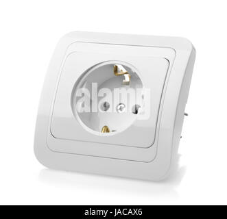 Wall plastic power socket  isolated on white Stock Photo
