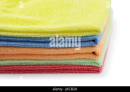 Close up of stacked colorful microfiber cloths Stock Photo