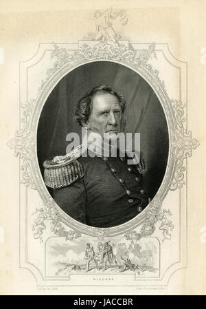 Antique c1860 engraving, Winfield Scott. Winfield Scott (1786-1866) was a United States Army general and the unsuccessful presidential candidate of the Whig Party in 1852. SOURCE: ORIGINAL ENGRAVING. Stock Photo