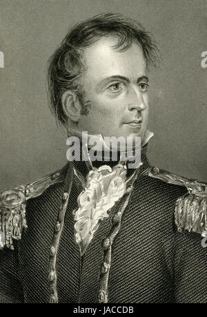 Antique c1860 engraving, Stephen Decatur. Stephen Decatur, Jr. (1779-1820) was a United States naval officer and commodore. SOURCE: ORIGINAL ENGRAVING. Stock Photo