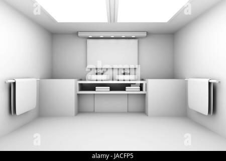 3D rendered Illustration. Modern Bathroom interior visualisation. Stock Photo