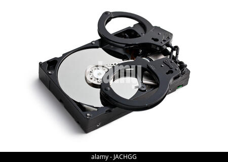 handcuff with hard disk on white background Stock Photo