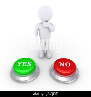 3d person is behind one Yes button and one No button Stock Photo