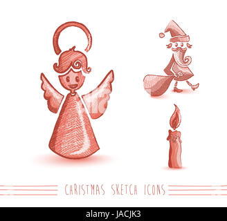 Merry Christmas red hand drawn Santa Claus and angel elements set. EPS10 vector file organized in layers for easy editing. Stock Photo