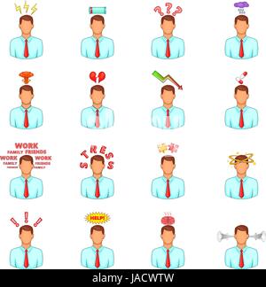 Stress icons set. Cartoon illustration of 16 stress vector icons for web Stock Vector