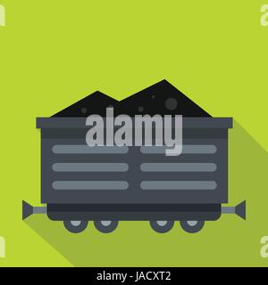 Train waggon with coal icon. Flat illustration of train waggon with coal vector icon for web Stock Vector