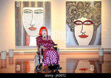 YAYOI KUSAMA - photographed with drawings and paintings at the 'Eternity of Eternal Eternity' exhbition held at the Matsumoto City Museum of Art from Jul - Nov 2012  in Matsumoto, Nagano Prefecture, Japan - 28 Jul 2012.  Photo credit: George Chin/IconicPix Stock Photo