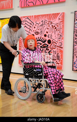 YAYOI KUSAMA - photographed with drawings and paintings at the 'Eternity of Eternal Eternity' exhbition held at the Matsumoto City Museum of Art from Jul - Nov 2012  in Matsumoto, Nagano Prefecture, Japan - 28 Jul 2012.  Photo credit: George Chin/IconicPix Stock Photo