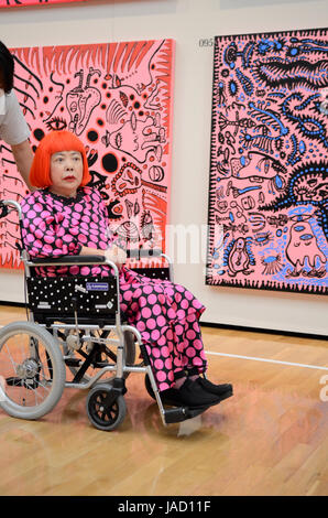 YAYOI KUSAMA - photographed with drawings and paintings at the 'Eternity of Eternal Eternity' exhbition held at the Matsumoto City Museum of Art from Jul - Nov 2012  in Matsumoto, Nagano Prefecture, Japan - 28 Jul 2012.  Photo credit: George Chin/IconicPix Stock Photo