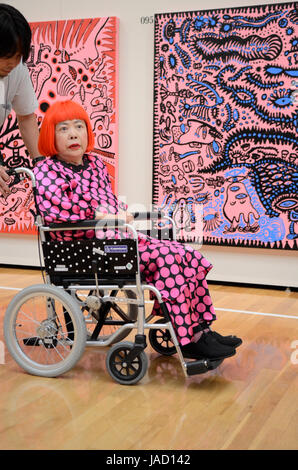 YAYOI KUSAMA - photographed with drawings and paintings at the 'Eternity of Eternal Eternity' exhbition held at the Matsumoto City Museum of Art from Jul - Nov 2012  in Matsumoto, Nagano Prefecture, Japan - 28 Jul 2012.  Photo credit: George Chin/IconicPix Stock Photo