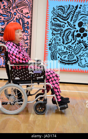 YAYOI KUSAMA - photographed with drawings and paintings at the 'Eternity of Eternal Eternity' exhbition held at the Matsumoto City Museum of Art from Jul - Nov 2012  in Matsumoto, Nagano Prefecture, Japan - 28 Jul 2012.  Photo credit: George Chin/IconicPix Stock Photo