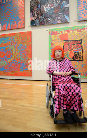 YAYOI KUSAMA - photographed with drawings and paintings at the 'Eternity of Eternal Eternity' exhbition held at the Matsumoto City Museum of Art from Jul - Nov 2012  in Matsumoto, Nagano Prefecture, Japan - 28 Jul 2012.  Photo credit: George Chin/IconicPix Stock Photo