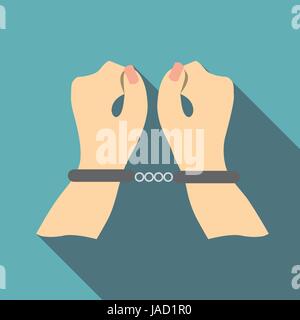 Pair of hands in handcuffs icon. Flat illustration of pair of hands in handcuffs vector icon for web isolated on baby blue background Stock Vector