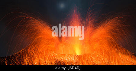 Volcano Pacaya with big eruption in a bright full moon night Stock Photo