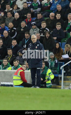 National Football Stadium at Windsor Park, Belfast. 26th March 2017. 2018 World Cup Qualifier - Northern Ireland 2 Norway 0. Norway coach Lars Lagerback. This was Lagerback's first game in charge of Norway. Stock Photo