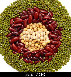 green beans, soy beans and red beans on white background Stock Photo