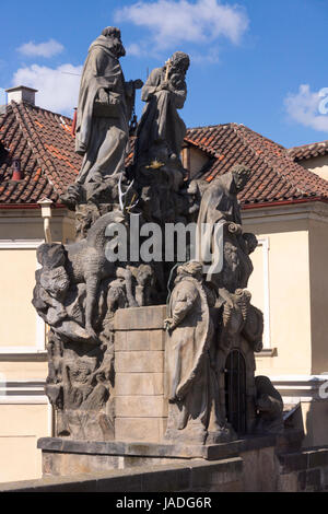 The statue of the Trinitarian Order - this religious order was set up to ransom prisoners of war from the Crusades - on Charles Bridge, Prague Stock Photo