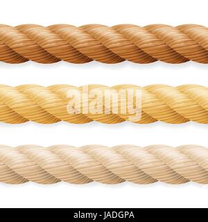 Realistic Rope Vector. Different Thickness Rope Set Isolated On White Background. Illustration Of Twisted Nautical Thick Lines. Stock Vector