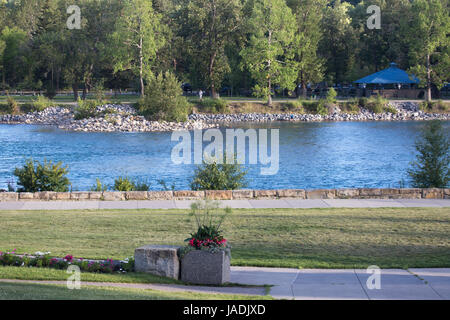 Baker Park, with view across the Bow River to Bowness Park in Calgary Stock Photo