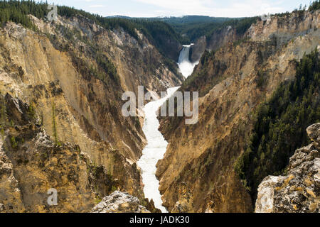 View from Artists point of Lower Falls on the Yellowstone River in the Grand Canyon of Yellowstone National Park in Wyoming, Unites States of America. Stock Photo