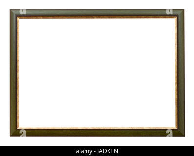 dark green and gold flat horizontal picture frame with cutout canvas isolated on white background Stock Photo