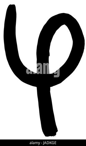 greek letter phi hand written in black ink on white background Stock Photo