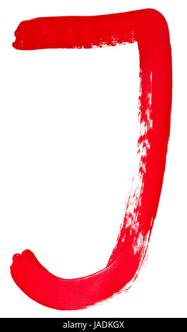 capital letter j hand painted by red brush on white background Stock Photo