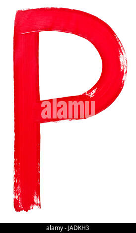 capital letter p hand painted by red brush on white background Stock Photo