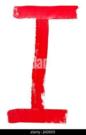 capital letter i hand painted by red brush on white background Stock Photo