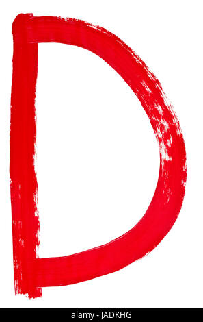 capital letter d hand painted by red brush on white background Stock Photo