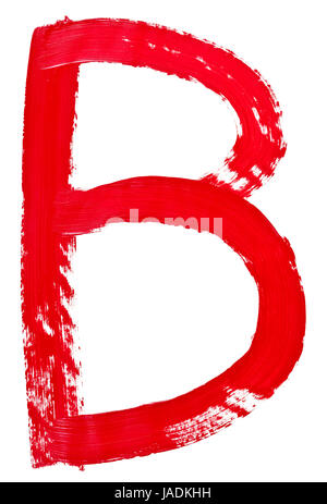 capital letter b hand painted by red brush on white background Stock Photo