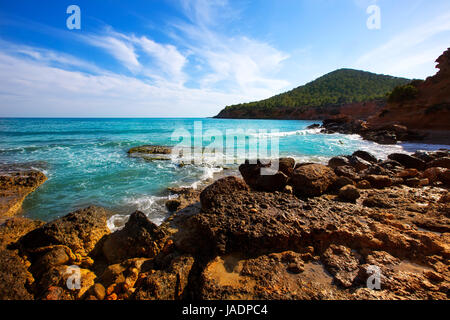 Ibiza island Platja Es bol Nou beach Ses Salines in Sant Josep at Balearic islands Stock Photo