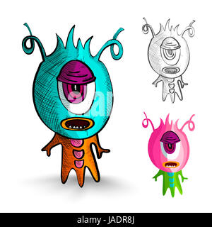 Halloween Monsters isolated spooky hand drawn one eyed freaks set. EPS10 vector file organized in layers for easy editing. Stock Photo