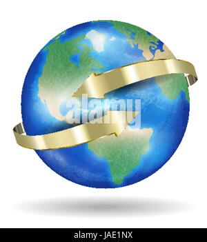 real world earth planet with golden arrow Stock Vector