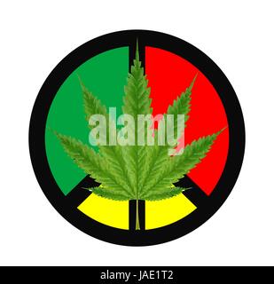 marijuanas leaf on a red green yellow peace logo Stock Vector