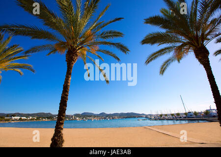 Ibiza san Antonio Abad de Portmany beach in Balearic Islands of spain Stock Photo