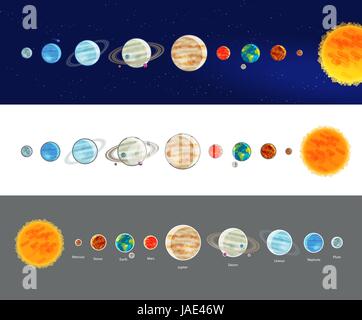 Astronomy, space, solar system infographics. Parade of planets, planetarium icon or symbol. Vector illustration Stock Vector