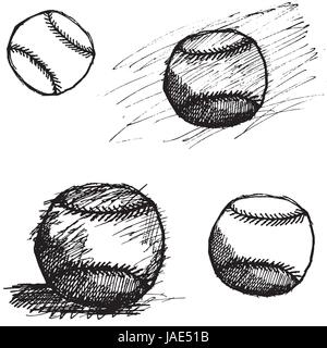 Baseball ball sketch set isolated on white background. Stock Vector